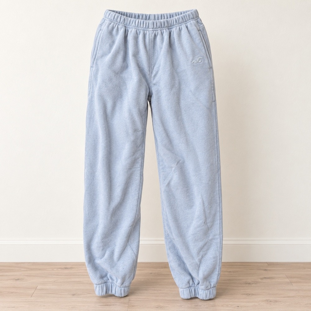Hollister Gilly Hicks Light Blue Fleece Joggers L Long High Rise Sweatpants